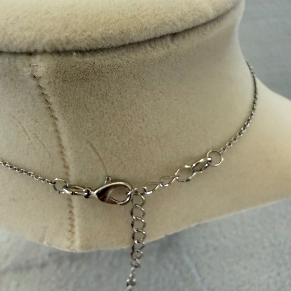 Monet Blue Crystal Pave Ball Pendant Necklace Silver Tone Modern, Flaw Shown - Picture 3 of 11